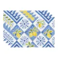 Summer Lemon Print Fabric Placemat Mediterranean Blue Tile Table Mat Dining Decor - 45x30cm Single / Style 80