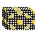 Summer lemon print black and white buffalo check fabric placemat for dining table decor - 45x30cm Single / Style 58