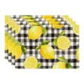 Summer lemon placemat set, black and white check fabric table mat for home dining decor. - 45x30cm Single / Style 65