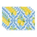 Summer lemon fabric placemat table mat with blue Mediterranean tile pattern for home dining decor. - 45x30cm Single / Style 81