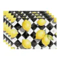 Black and white checkered table placemats with yellow lemon print, 4-piece set for dining. - 45x30cm Single / Style 67