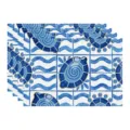 Blue white Mediterranean style lemon placemat fabric table mat kitchen dining decor set - 45x30cm Single / Style 31