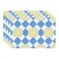 Summer lemon placemat blue white checker table mat linen fabric dining decor set of 4 - 45x30cm Single / Style 35