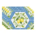 Summer Lemon Placemat Blue Tile Linen Table Mat Kitchen Dining Decor Heat Resistant 4pcs - 45x30cm Single / Style 36