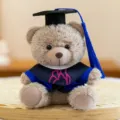 Plüschtier Absolventen Bär mit Doktorhut und blauem Umhang als tolles Geschenk für Studenten. - 12cm Farbiges Seil / Grauer Bär mit blauem Quastenanhänger