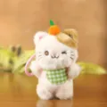 Cute cat plush toy pendant with green plaid scarf mini kitty doll keychain bag hanging ornament - Pink / About 15cm