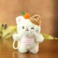 Cute plush cat keychain with orange and plaid bib, soft stuffed animal bag pendant accessory. - White / About 15cm