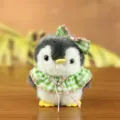 Cute plush penguin variant toy with green checkered scarf and soft bow decoration. - Approx 10cm / Green