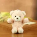 Cute fluffy teddy bear plush keychain, soft toy bag pendant in light pink beige color. - Pink / About 13cm