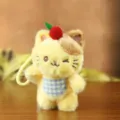 Cute yellow cat plush toy keychain, adorable kitten bag pendant with fruit and bib decor. - Yellow / About 15cm