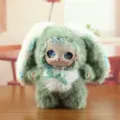 Süße Vinyl Gesicht Plüschpuppe grüner Hase Spielzeug mit Schleife Plüschtier Rucksack Anhänger - Höhe ca. 16cm / Dunkelgrün
