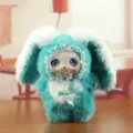 Süßes Plüschtier Puppe mit Vinylgesicht flauschiges Kaninchen Anhänger Tasche Dekoration - Höhe ca. 16cm / Dunkelgrün
