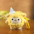 Cute yellow sheep plush keychain with a mini party hat, soft stuffed animal bag pendant accessory. - About Twelve Centimeters / Yellow