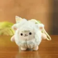 Cute cartoon sheep plush keychain, fluffy white lamb doll with party hat ornament for bag decor. - About Twelve Centimeters / White