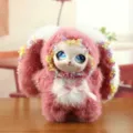 Süße Plüschpuppe mit Vinylgesicht, rosa Hase, langes Ohr, niedlicher Taschenanhänger - Höhe ca. 16cm / Dunkelrosa