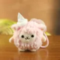 Cute pink lamb plush pendant toy with party hat, soft fluffy keychain bag ornament. - About Twelve Centimeters / Pink