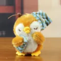 Cute cartoon penguin plush pendant with sleeping cap and pillow, soft bag hanging ornament. - About 13cm / Brown