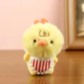 Cute yellow chick plush toy with striped bib, soft stuffed animal doll for gifts and decor. - Yellow Chick