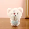 Cute pink plush bear doll with blue striped bib, soft stuffed animal toy for kids gifts - Pink Piggy