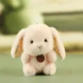 Cute pink plush bunny pendant with floppy floral ears and wooden tag, soft toy gift for kids. - About 12cm / F Rabbit