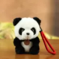 Cute panda plush toy keychain, mini stuffed animal bag charm with red strap and wooden pendant. - Panda / About 12cm