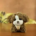 Cute fluffy plush puppy dog toy pendant, brown and white stuffed animal keychain gift. - 11cm / Dark Brown