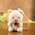 Adorable fluffy plush pig keychain bag charm with pink hanging strap for daily fashion decoration - Pig / About 12cm
