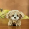 Cute fluffy puppy plush toy, soft stuffed dog doll with small paw pendant, lovely gift. - 11cm / Tan