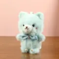Light blue plush bear keychain cute fluffy animal doll pendant with bow and pearl for bag charm. - 12cm / Blue