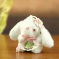 Cute white plush rabbit bag charm with lolita straw hat and green plaid skirt accessory. - Green Skirt Style