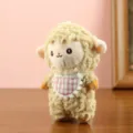 Schattig pluche schaap pop sleutelhanger rugzak hanger fluffy lam speelgoed met geruit slabbetje - 14cm / Bruin