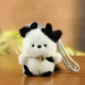 Cute plush toy keychain, black and white animal doll with bell, soft bag ornament pendant! - About 11cm / Cow