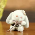 Cute plush rabbit pendant with lolita dress, white stuffed bunny toy keychain for bag. - Brown Skirt Style