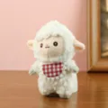Schattig pluche schaap speelgoed met rood ruitjes slabber, zachte tassenhanger en sleutelhanger. - 14cm / Wit