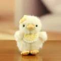 Cute yellow chick plush toy pendant with crochet bib and flower, soft fluffy keychain. - About 15cm / Yellow Chick