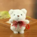Cute white plush teddy bear keychain with red plaid bow, soft toy bag charm pendant decoration. - 13cm / Red Scarf
