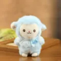 Simpatico portachiavi pecora di peluche blu ciondolo bambola con colletto di pizzo e fiocco. - Circa 13cm / Blu