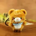 Cute brown plush bear keychain fluffy stuffed animal doll with blue collar sweet gift toy - Brown / About 12cm