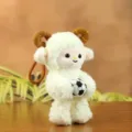 Mignon mouton peluche porte-clés, petit agneau duveteux tenant un pendentif ballon de foot. - Mouton de Football (F Mouton) / 18cm