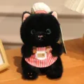 Simpatico portachiavi pendente in peluche gatto nero con cappello da cuoco e grembiule. - Ciondolo Peluche Gattino / Circa 18cm Autorizzato / Nero