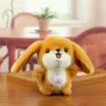 Cute orange plush bunny pendant toy with beaded necklace, soft stuffed animal doll for gifts. - About 12cm / Brown