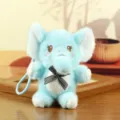 Cute blue elephant plush toy keychain, soft stuffed animal bag pendant with black bow. - About 15cm / Blue