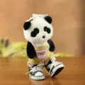 Cute plush panda keychain stuffed toy with tiny overalls and sneakers backpack charm. - Yellow Overalls With Shoes Style / 14cm (Jointed)
