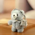 Lindo llavero de oso de peluche gris, suave dije para bolso con bonito cuello de volantes. - Estilo A Gris / Aproximadamente 15cm