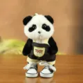 Cute plush panda doll keychain wearing mini overalls and canvas shoes, perfect bag charm gift. - Dark Coffee Overalls With Shoes Style / 14cm (Jointed)