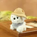 Mini schattige puppy pluche speelgoed hanger met gele hoed en gestreepte sjaal voor tas. - Ongeveer 8cm / Tan