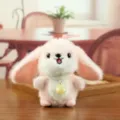 Cute pink plush bunny toy pendant, soft long ear stuffed animal doll with pearl bead necklace charm. - About 12cm / Pink