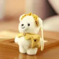 Lindo llavero de peluche de oso muñeca de tela bolso amuleto cuello amarillo suave. - A-Beige / Aproximadamente 15cm