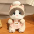 Simpatico gatto peluche portachiavi, morbida bambola di stoffa con cappello e grembiule dono. - Ciondolo Peluche Gattino / Circa 18cm Autorizzato / Grigio