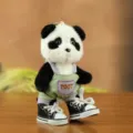 Cute plush panda doll keychain with cute overalls and mini canvas shoes pendant bag charm - Green Overalls With Shoes Style / 14cm (Jointed)